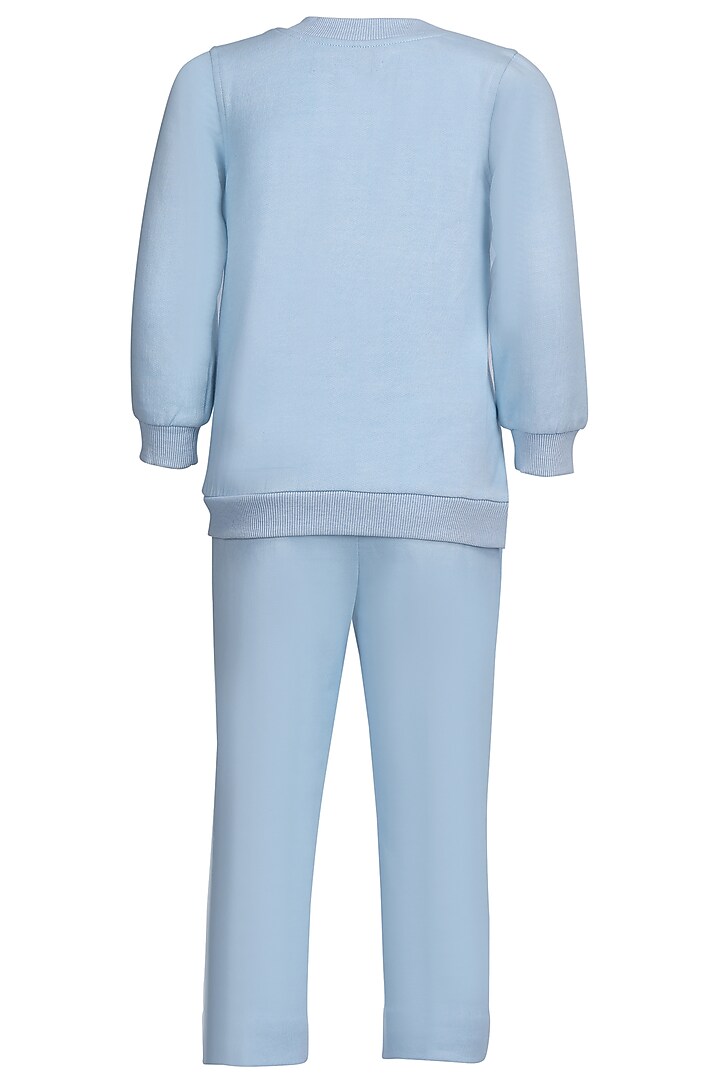 Ice Blue Fleece Embroidered Co-Ord Set For Girls by Pooja Wang at Pernia's Pop Up Shop