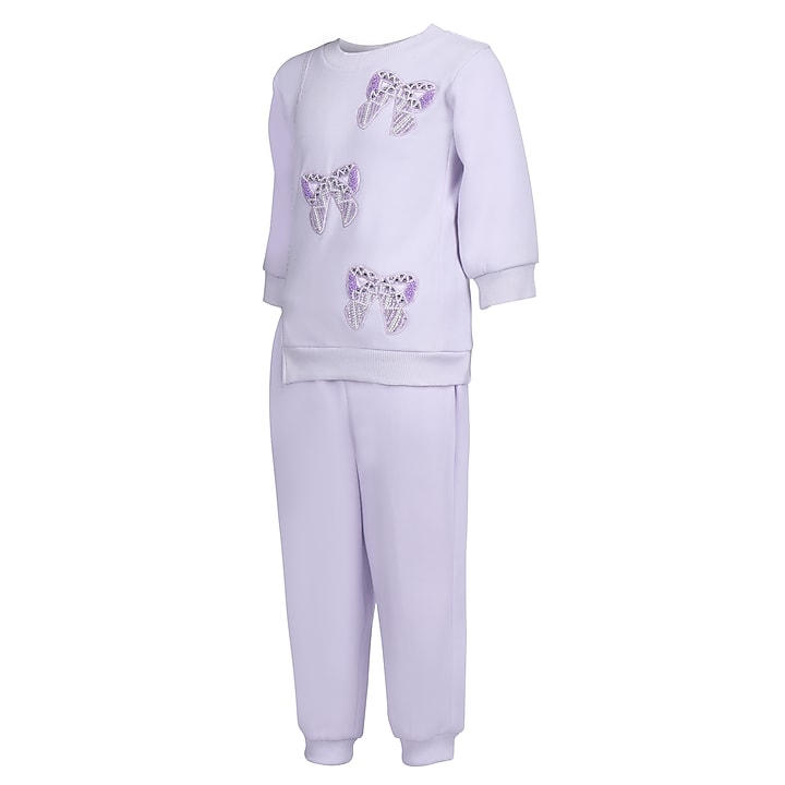 Lavender Fleece Embroidered Co-Ord Set For Girls by Pooja Wang at Pernia's Pop Up Shop