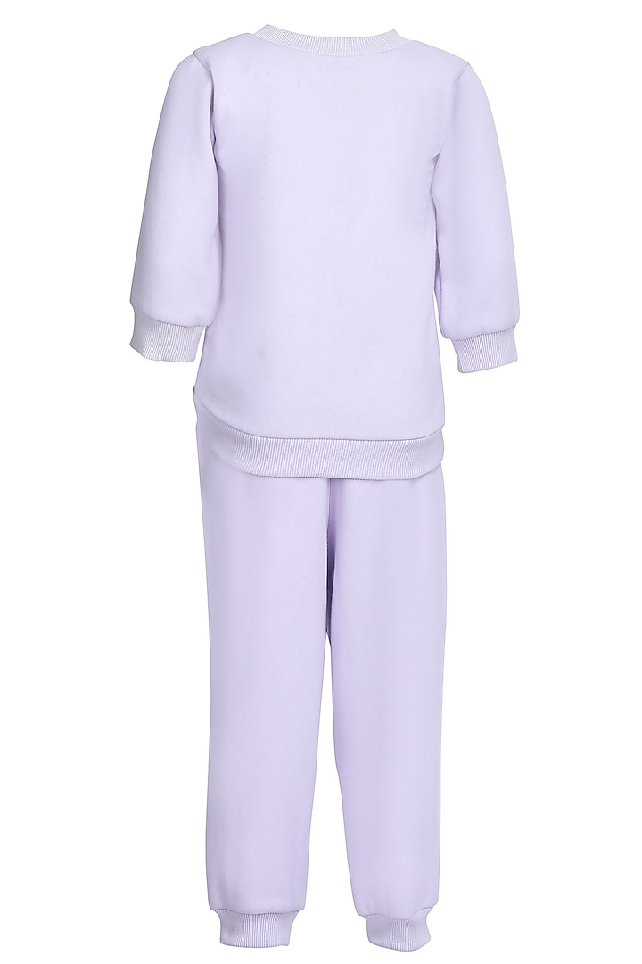 Lavender Fleece Embroidered Co-Ord Set For Girls by Pooja Wang at Pernia's Pop Up Shop