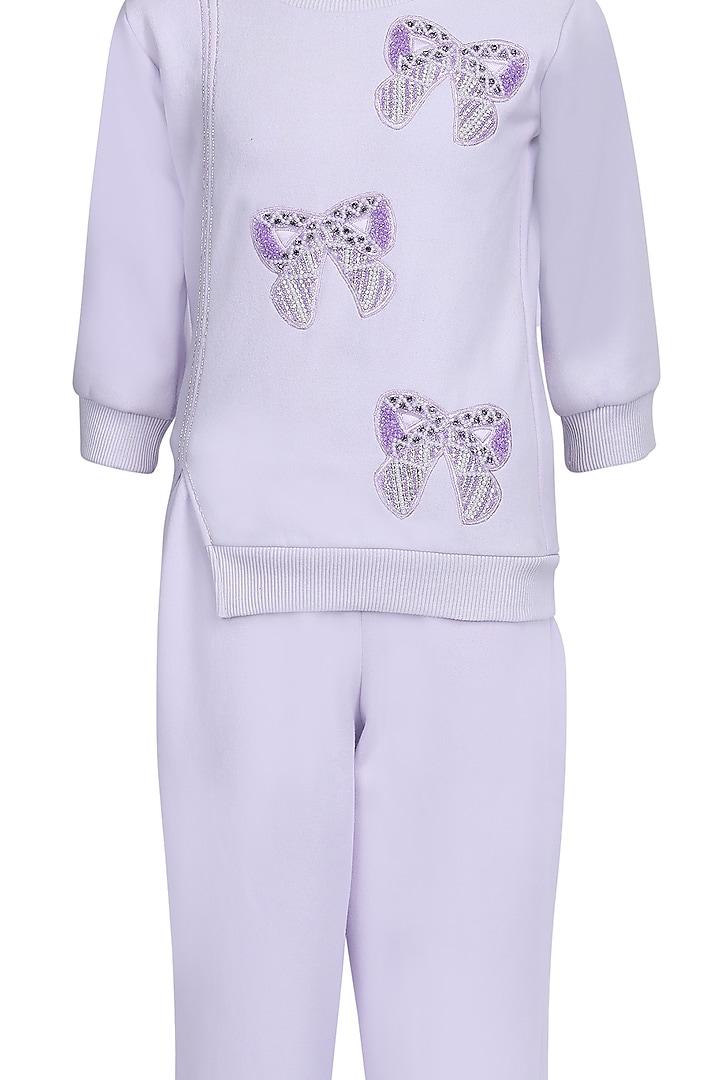 Lavender Fleece Embroidered Co-Ord Set For Girls by Pooja Wang at Pernia's Pop Up Shop