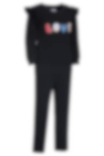 Black Fleece Embroidered Co-Ord Set For Girls by Pooja Wang at Pernia's Pop Up Shop