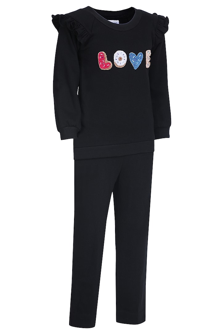 Black Fleece Embroidered Co-Ord Set For Girls by Pooja Wang at Pernia's Pop Up Shop