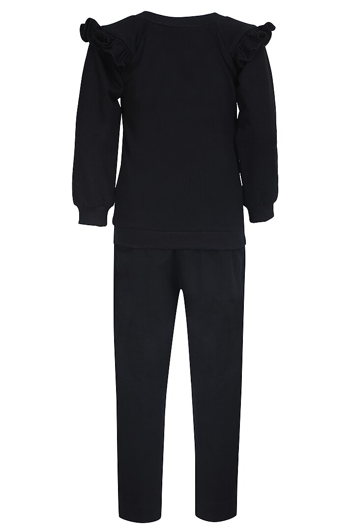 Black Fleece Embroidered Co-Ord Set For Girls by Pooja Wang at Pernia's Pop Up Shop