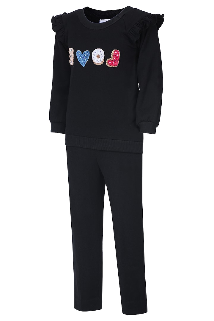 Black Fleece Embroidered Co-Ord Set For Girls by Pooja Wang at Pernia's Pop Up Shop