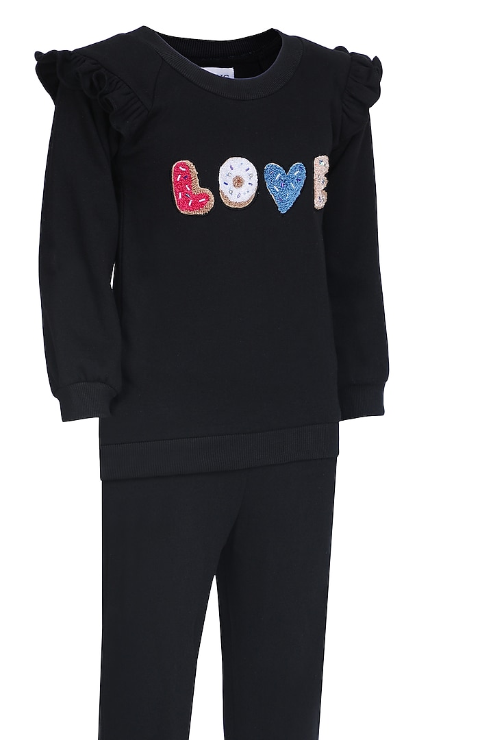 Black Fleece Embroidered Co-Ord Set For Girls by Pooja Wang at Pernia's Pop Up Shop