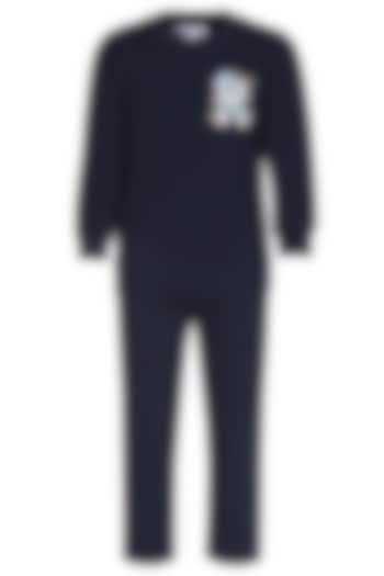 Royal Blue Fleece Embroidered Co-Ord Set For Girls by Pooja Wang at Pernia's Pop Up Shop