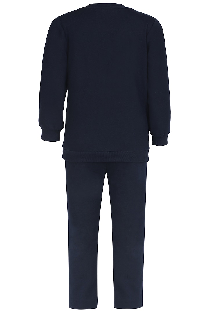 Royal Blue Fleece Embroidered Co-Ord Set For Girls by Pooja Wang at Pernia's Pop Up Shop