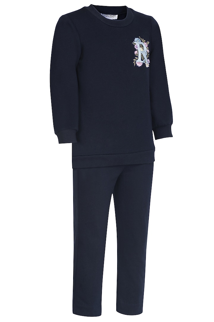 Royal Blue Fleece Embroidered Co-Ord Set For Girls by Pooja Wang at Pernia's Pop Up Shop