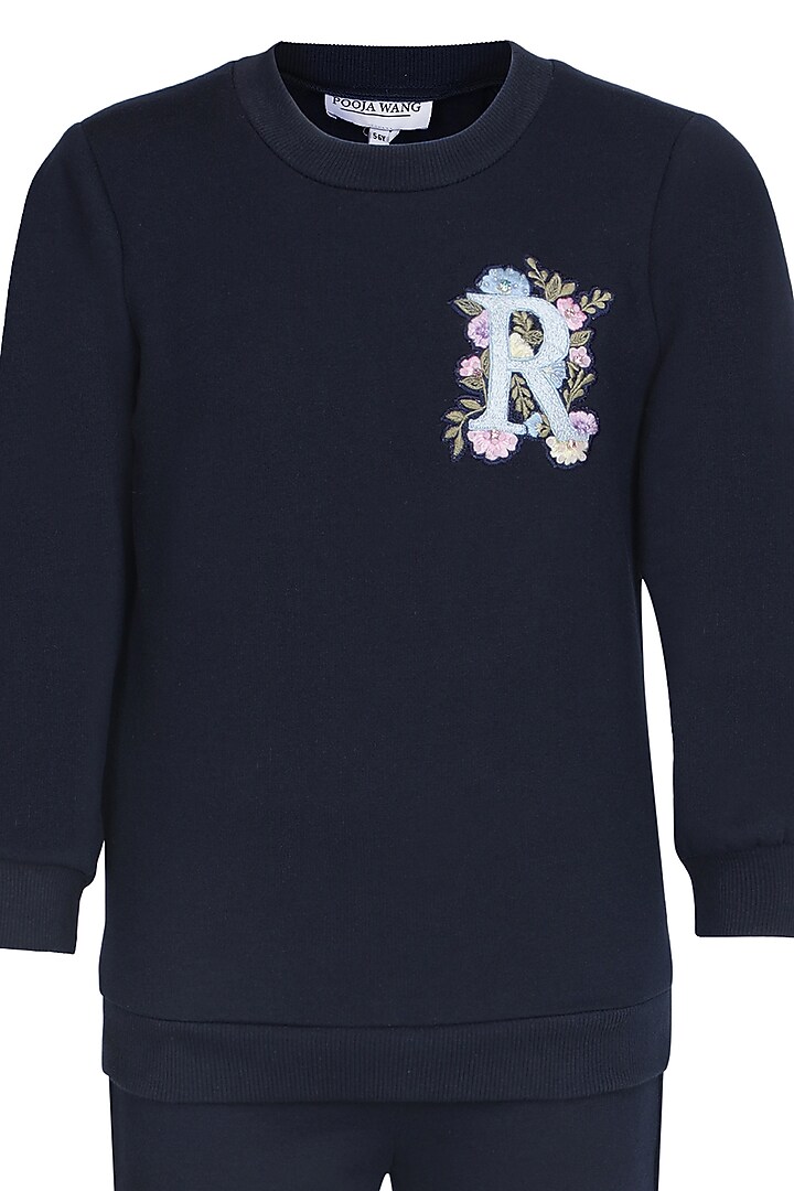 Royal Blue Fleece Embroidered Co-Ord Set For Girls by Pooja Wang at Pernia's Pop Up Shop
