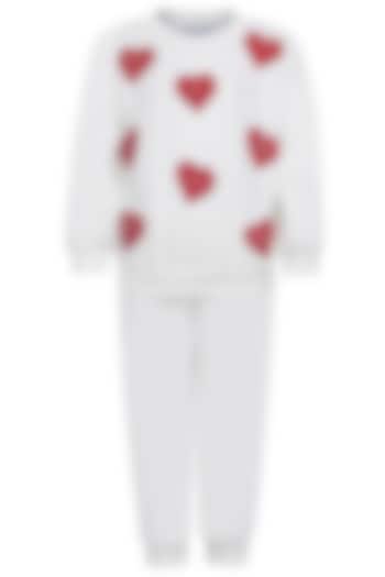 White Fleece Embroidered Co-Ord Set For Girls by Pooja Wang at Pernia's Pop Up Shop