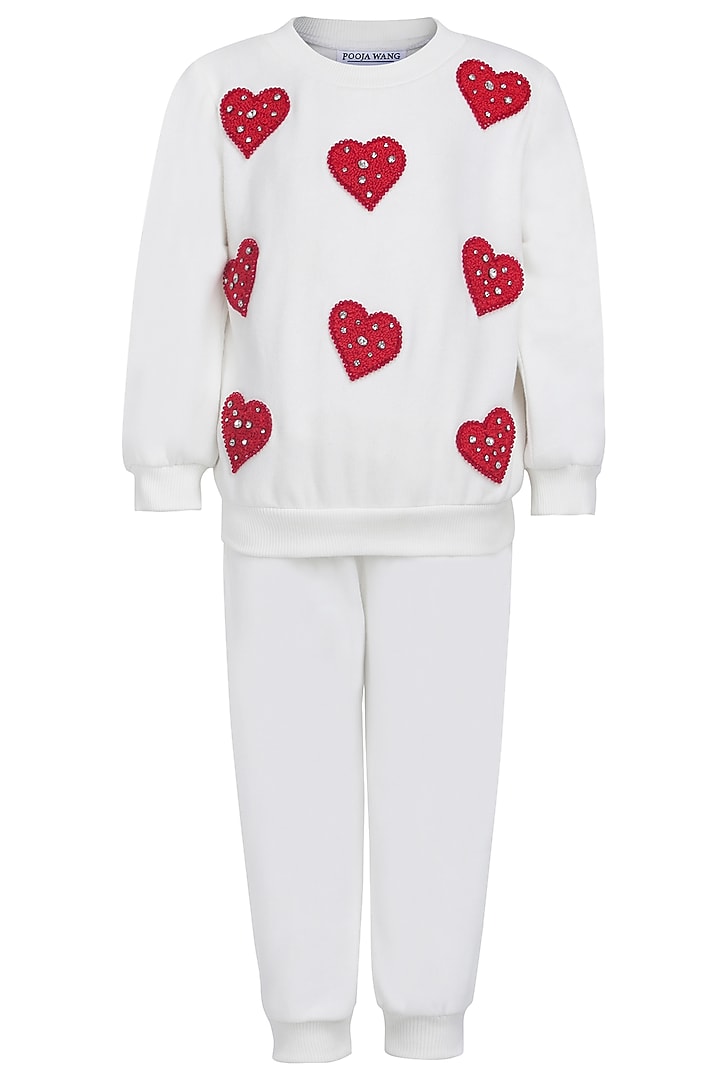 White Fleece Embroidered Co-Ord Set For Girls by Pooja Wang at Pernia's Pop Up Shop