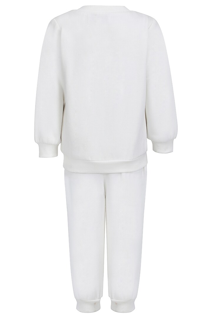 White Fleece Embroidered Co-Ord Set For Girls by Pooja Wang at Pernia's Pop Up Shop