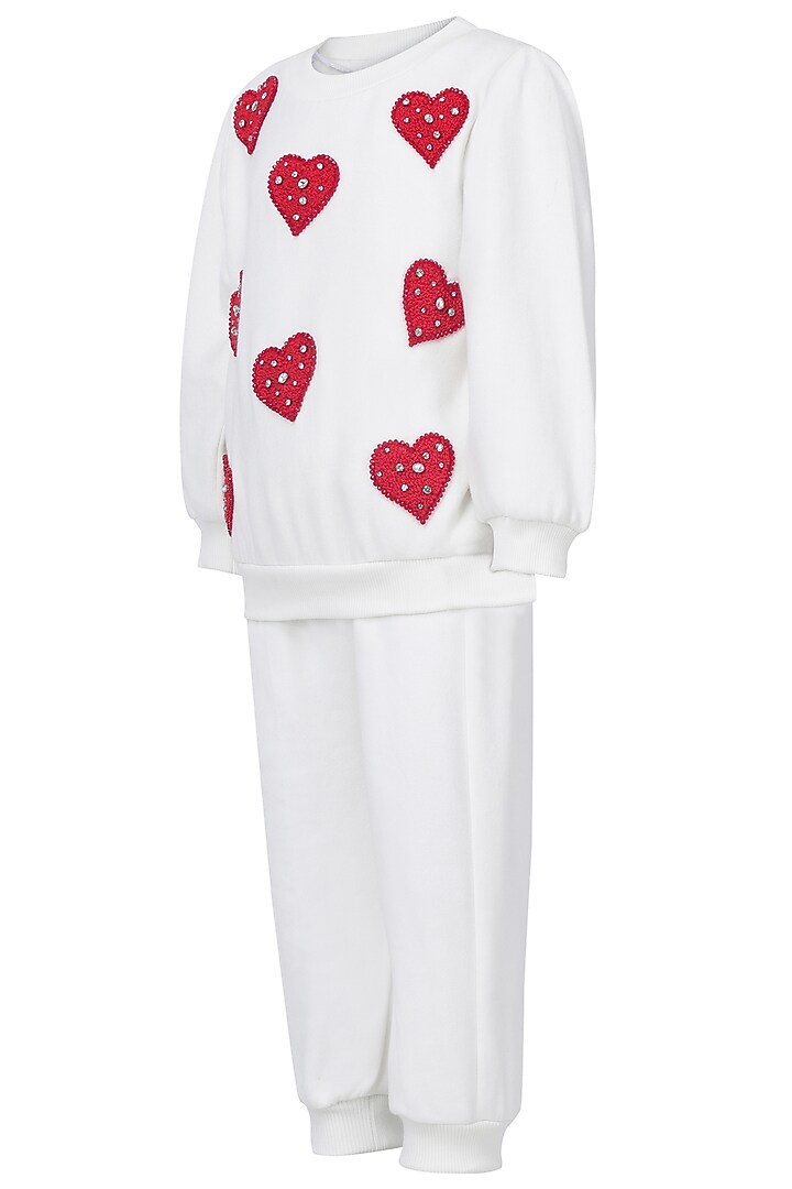 White Fleece Embroidered Co-Ord Set For Girls by Pooja Wang at Pernia's Pop Up Shop