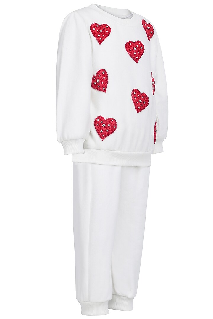White Fleece Embroidered Co-Ord Set For Girls by Pooja Wang at Pernia's Pop Up Shop