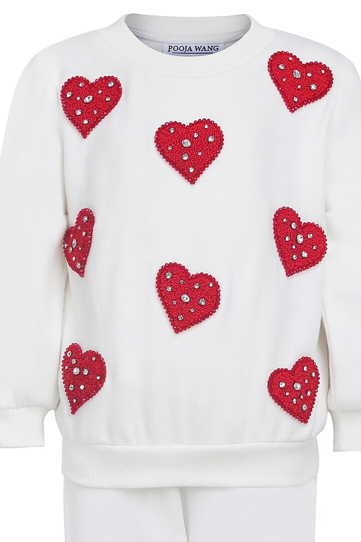 White Fleece Embroidered Co-Ord Set For Girls by Pooja Wang at Pernia's Pop Up Shop