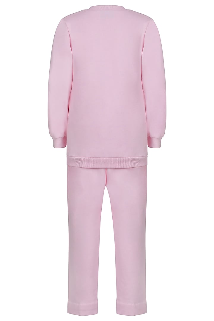Baby Pink Fleece Embroidered Co-Ord Set For Girls by Pooja Wang at Pernia's Pop Up Shop