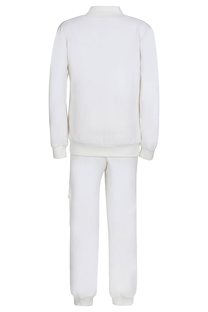 White Fleece Embroidered Co-Ord Set For Girls by Pooja Wang at Pernia's Pop Up Shop