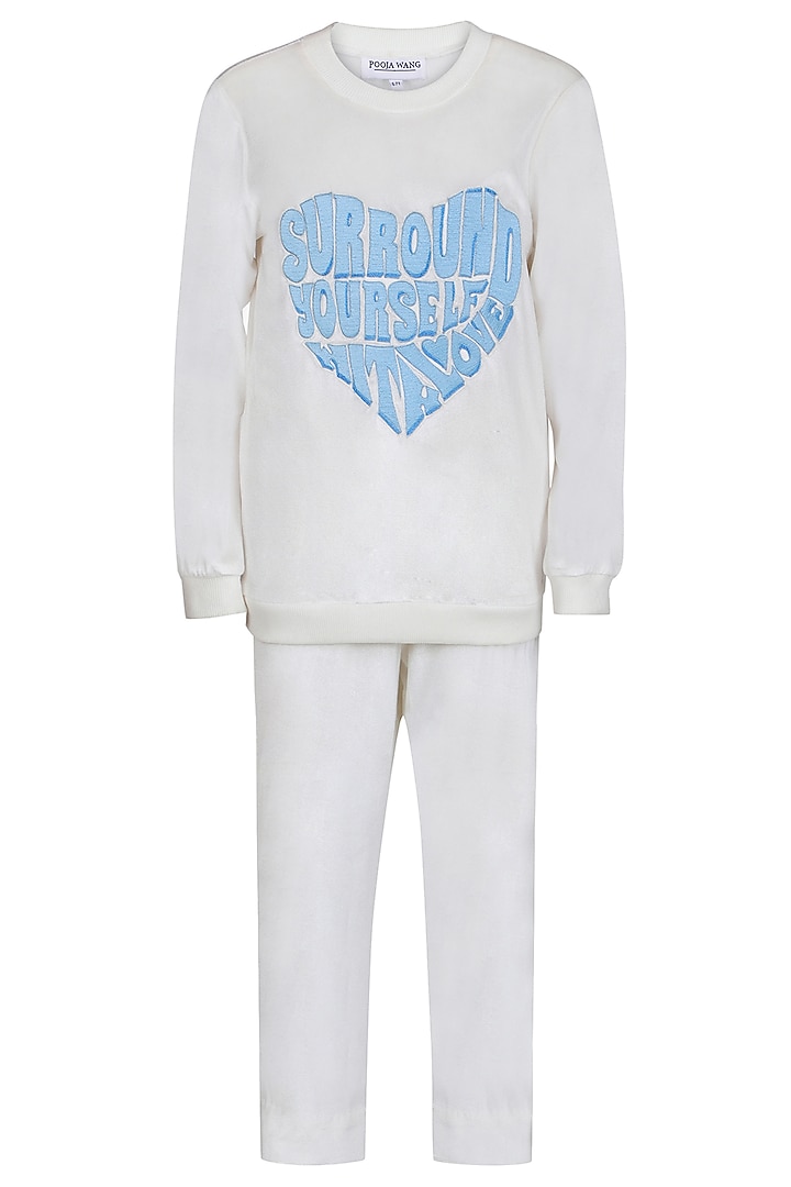 White Velvet Embroidered Co-Ord Set For Girls by Pooja Wang at Pernia's Pop Up Shop