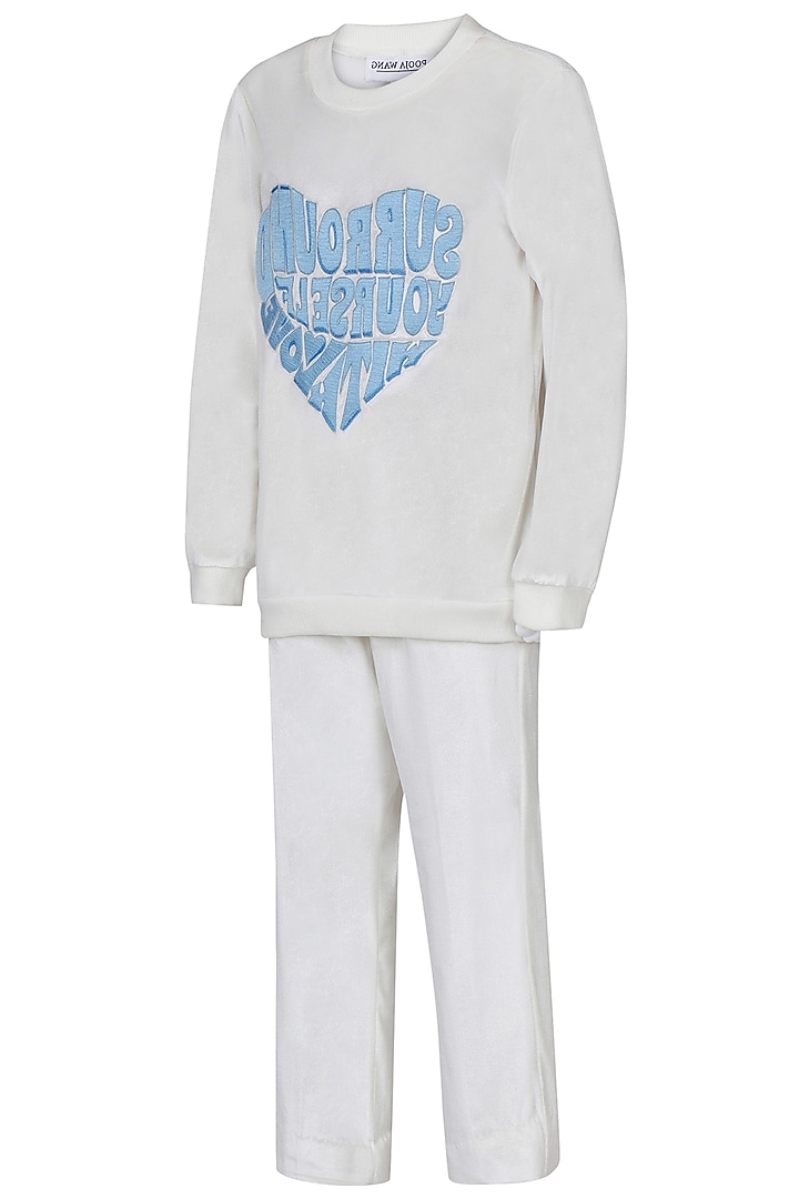 White Velvet Embroidered Co-Ord Set For Girls by Pooja Wang at Pernia's Pop Up Shop