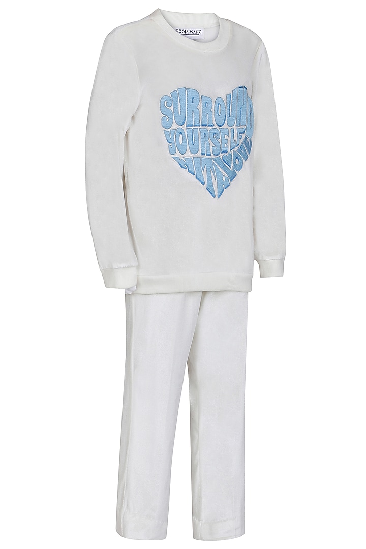 White Velvet Embroidered Co-Ord Set For Girls by Pooja Wang at Pernia's Pop Up Shop
