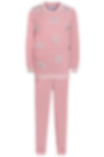 Onion Pink Velvet Embroidered Co-Ord Set For Girls by Pooja Wang at Pernia's Pop Up Shop