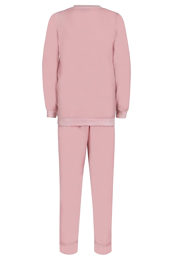 Onion Pink Velvet Embroidered Co-Ord Set For Girls by Pooja Wang at Pernia's Pop Up Shop