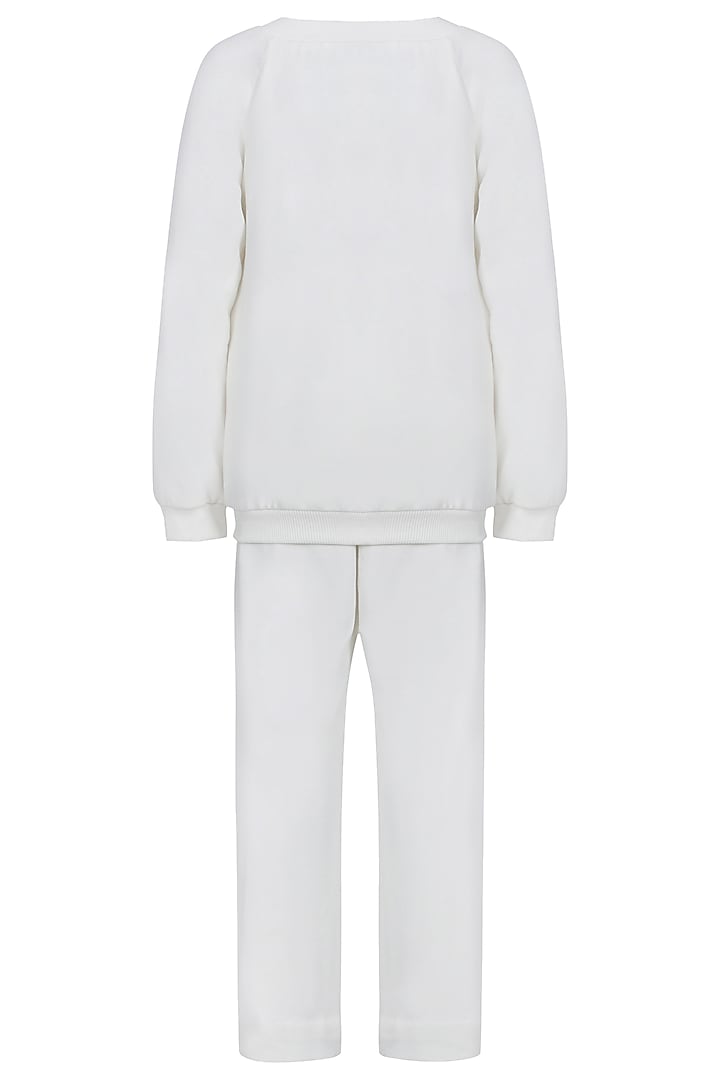 White Velvet Embroidered Co-Ord Set For Girls by Pooja Wang at Pernia's Pop Up Shop