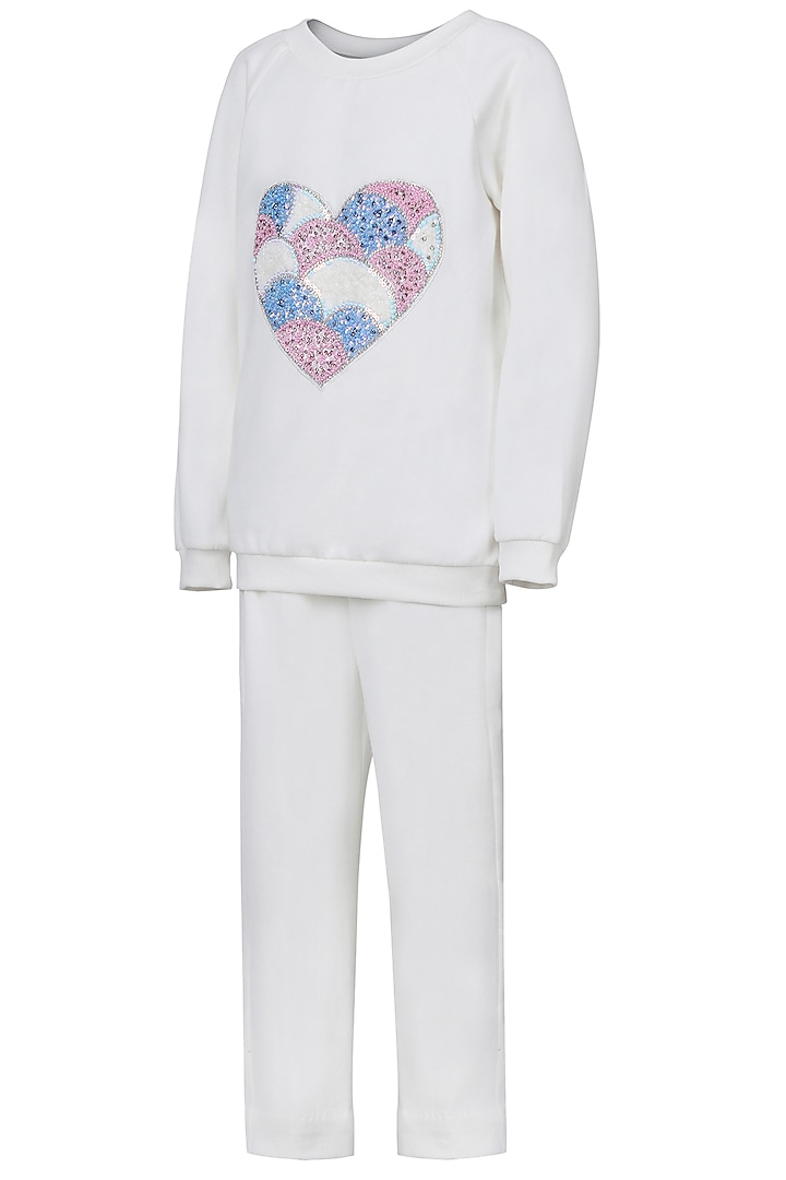 White Velvet Embroidered Co-Ord Set For Girls by Pooja Wang at Pernia's Pop Up Shop