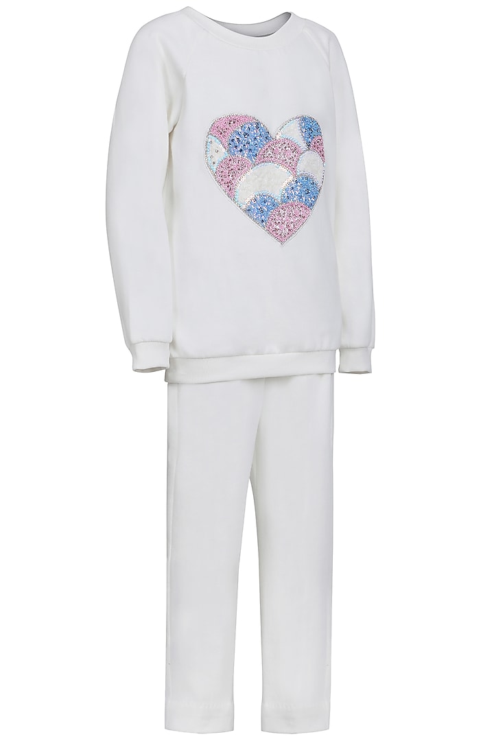 White Velvet Embroidered Co-Ord Set For Girls by Pooja Wang at Pernia's Pop Up Shop