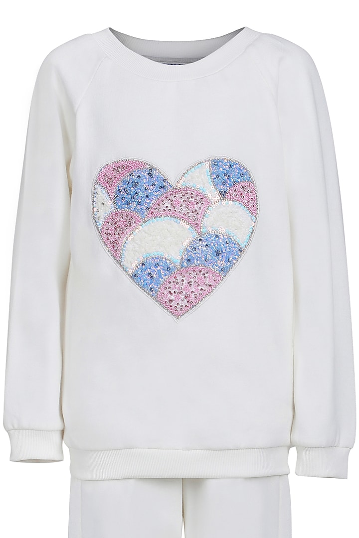 White Velvet Embroidered Co-Ord Set For Girls by Pooja Wang at Pernia's Pop Up Shop