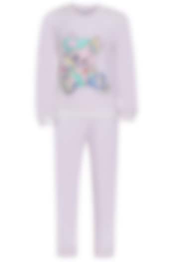 Lavender Banana Crepe Embroidered Co-Ord Set For Girls by Pooja Wang at Pernia's Pop Up Shop