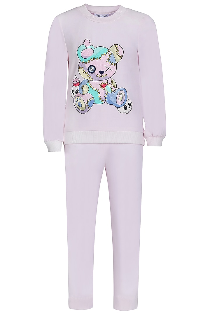 Lavender Banana Crepe Embroidered Co-Ord Set For Girls by Pooja Wang at Pernia's Pop Up Shop