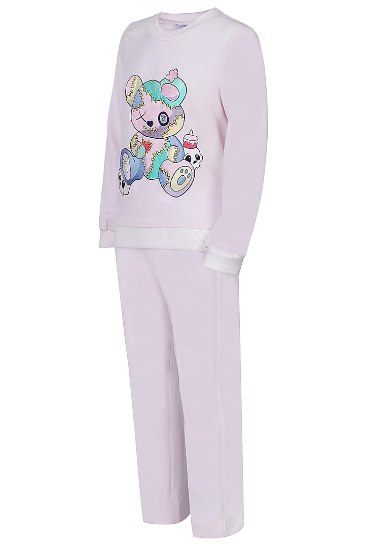 Lavender Banana Crepe Embroidered Co-Ord Set For Girls by Pooja Wang at Pernia's Pop Up Shop