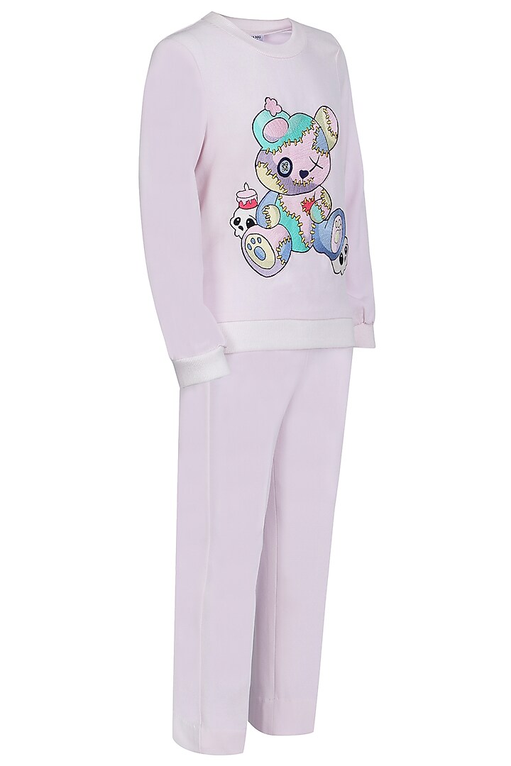 Lavender Banana Crepe Embroidered Co-Ord Set For Girls by Pooja Wang at Pernia's Pop Up Shop