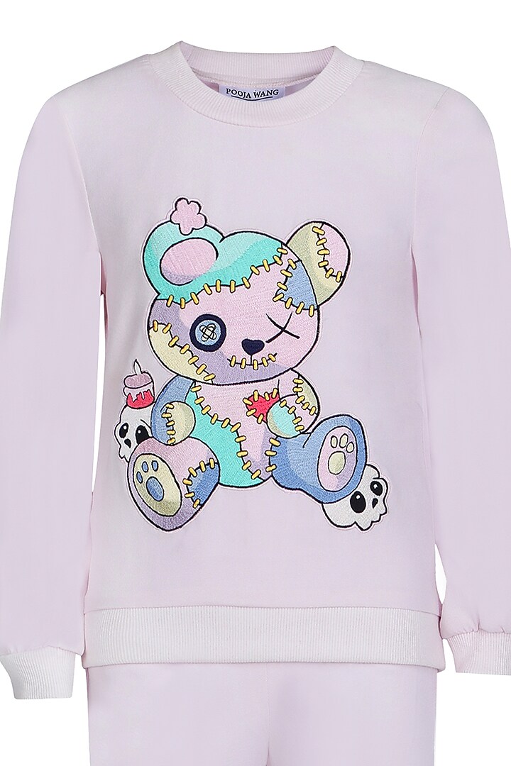 Lavender Banana Crepe Embroidered Co-Ord Set For Girls by Pooja Wang at Pernia's Pop Up Shop