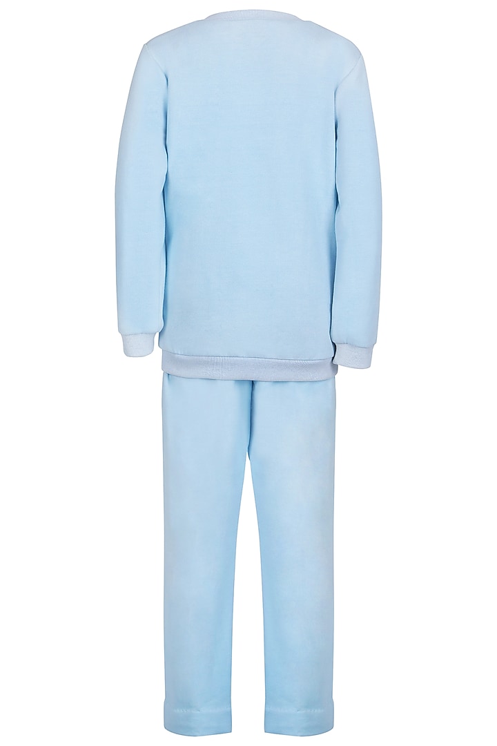 Ice Blue Fleece Embroidered Co-Ord Set For Girls by Pooja Wang at Pernia's Pop Up Shop