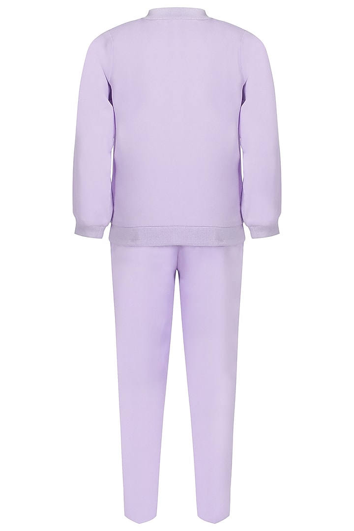 Lavender Banana Crepe Embroidered Co-Ord Set For Girls by Pooja Wang at Pernia's Pop Up Shop