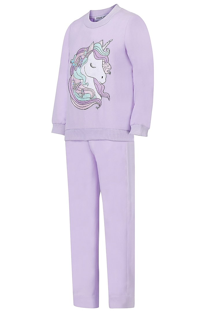 Lavender Banana Crepe Embroidered Co-Ord Set For Girls by Pooja Wang at Pernia's Pop Up Shop
