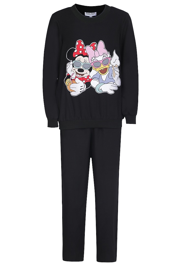 Black Banana Crepe Embroidered Co-Ord Set For Girls by Pooja Wang at Pernia's Pop Up Shop