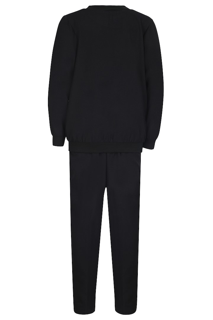 Black Banana Crepe Embroidered Co-Ord Set For Girls by Pooja Wang at Pernia's Pop Up Shop