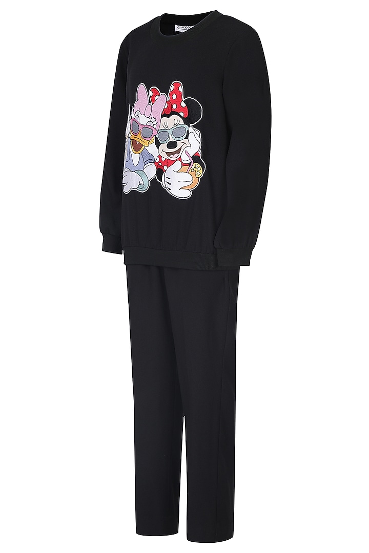 Black Banana Crepe Embroidered Co-Ord Set For Girls by Pooja Wang at Pernia's Pop Up Shop