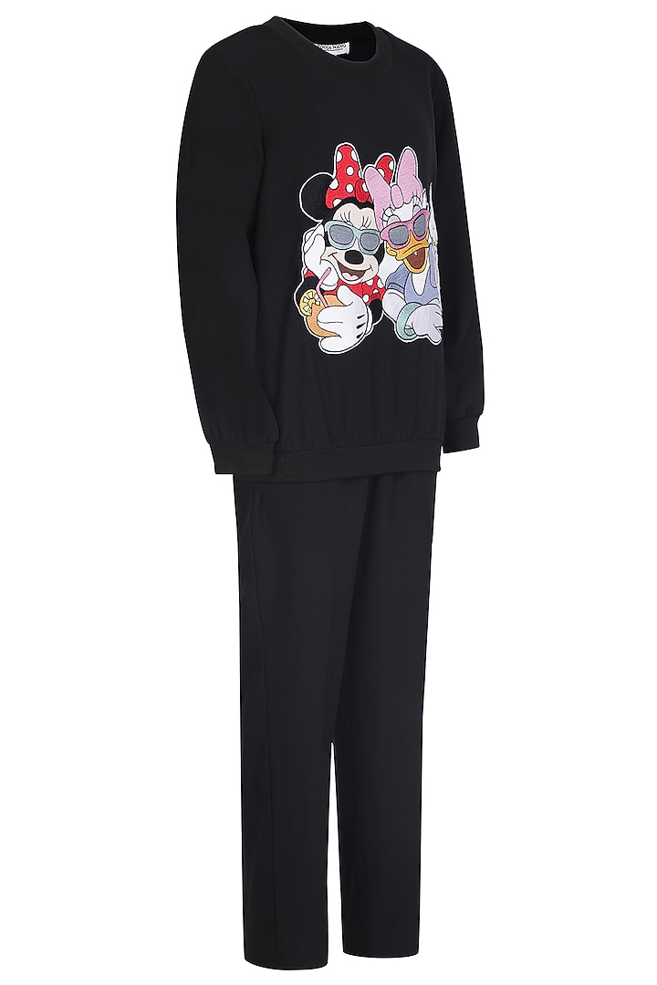 Black Banana Crepe Embroidered Co-Ord Set For Girls by Pooja Wang at Pernia's Pop Up Shop