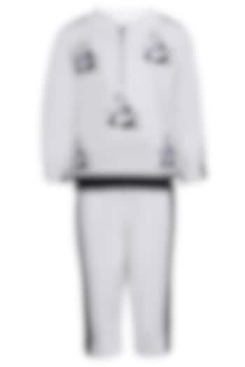 White Fleece Embroidered Co-Ord Set For Girls by Pooja Wang at Pernia's Pop Up Shop