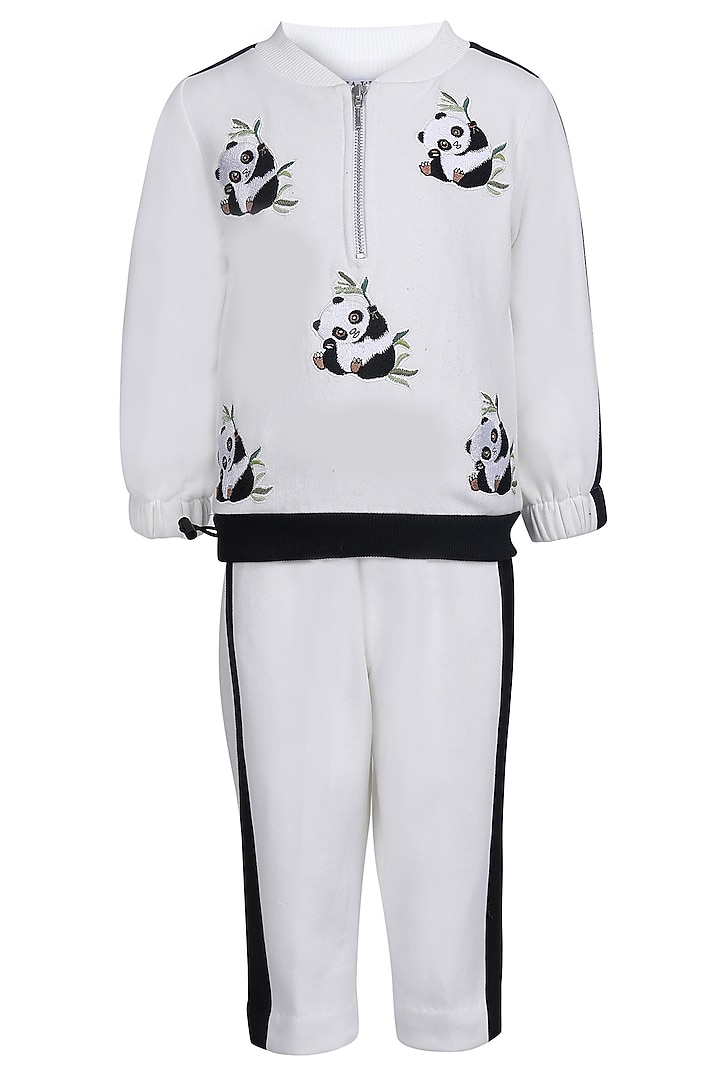 White Fleece Embroidered Co-Ord Set For Girls by Pooja Wang at Pernia's Pop Up Shop