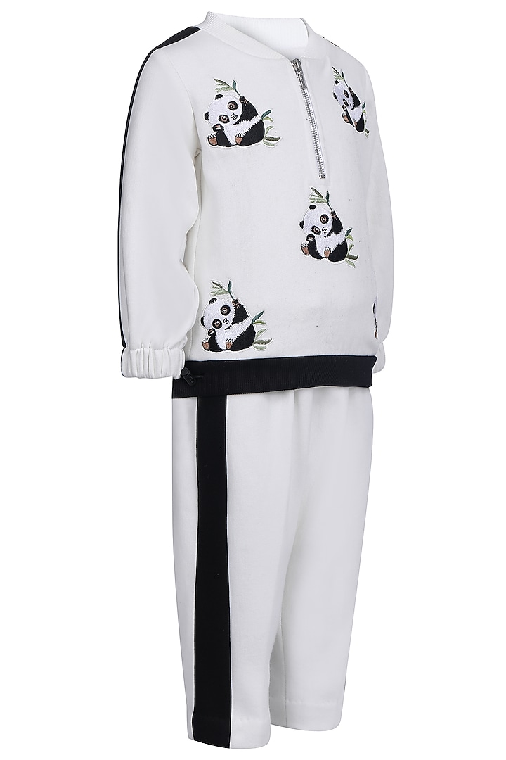 White Fleece Embroidered Co-Ord Set For Girls by Pooja Wang at Pernia's Pop Up Shop