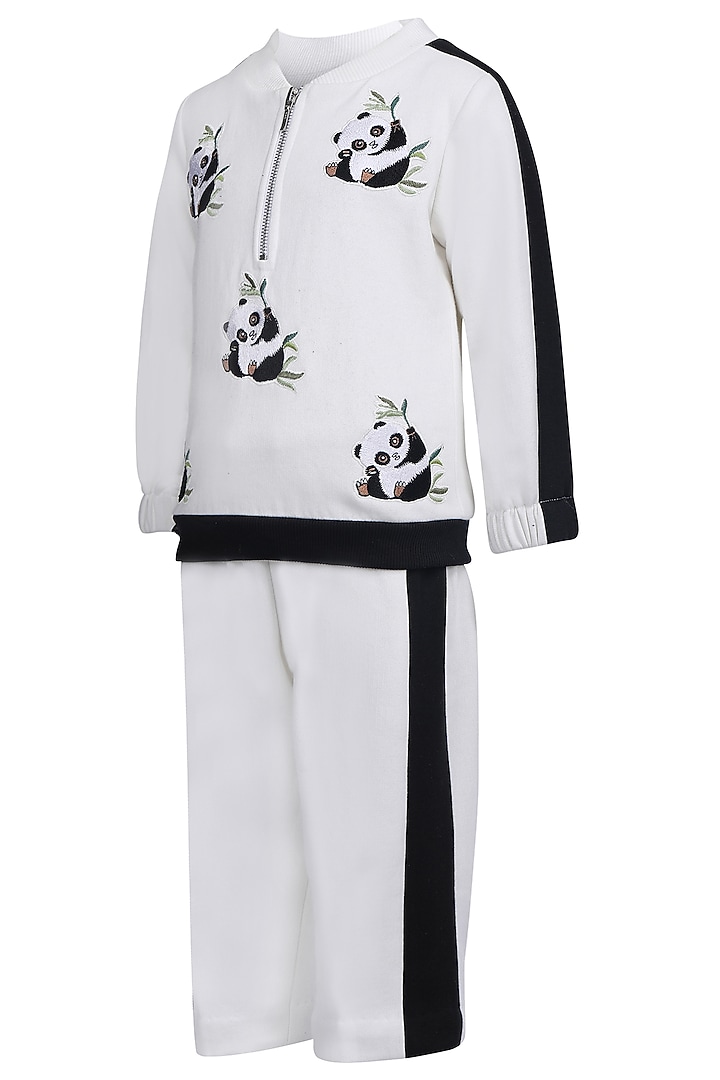 White Fleece Embroidered Co-Ord Set For Girls by Pooja Wang at Pernia's Pop Up Shop