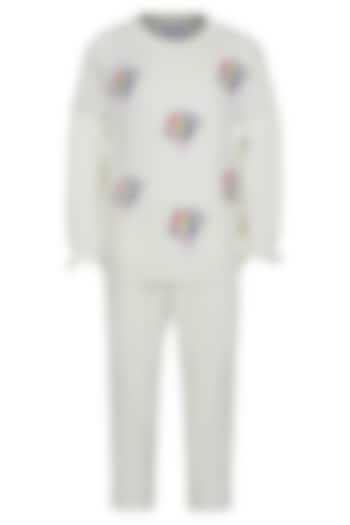 Lemon Fleece Embroidered Co-Ord Set For Girls by Pooja Wang at Pernia's Pop Up Shop