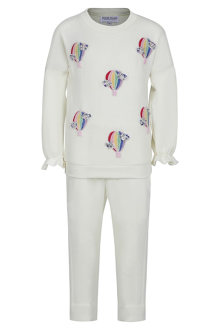 Lemon Fleece Embroidered Co-Ord Set For Girls by Pooja Wang at Pernia's Pop Up Shop