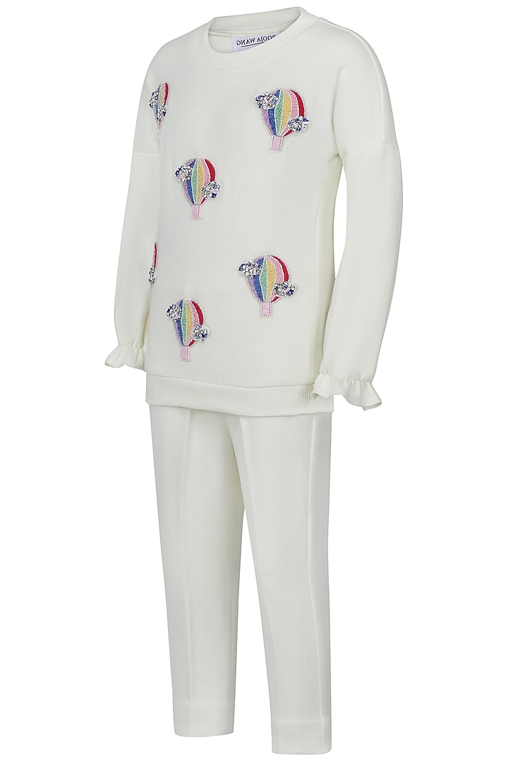 Lemon Fleece Embroidered Co-Ord Set For Girls by Pooja Wang at Pernia's Pop Up Shop