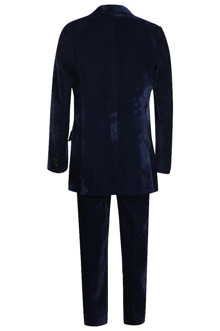 Royal Blue Velvet Tuxedo Set For Boys by Pooja Wang at Pernia's Pop Up Shop